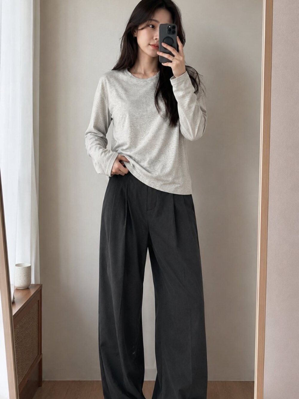 JACQUELINE de YONG Minimalist Heather Gray Lounge Top Size S